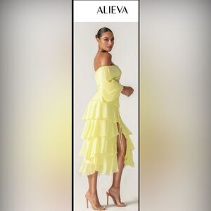 Alieva Yellow Off-Shoulder Ruffle Dress, M